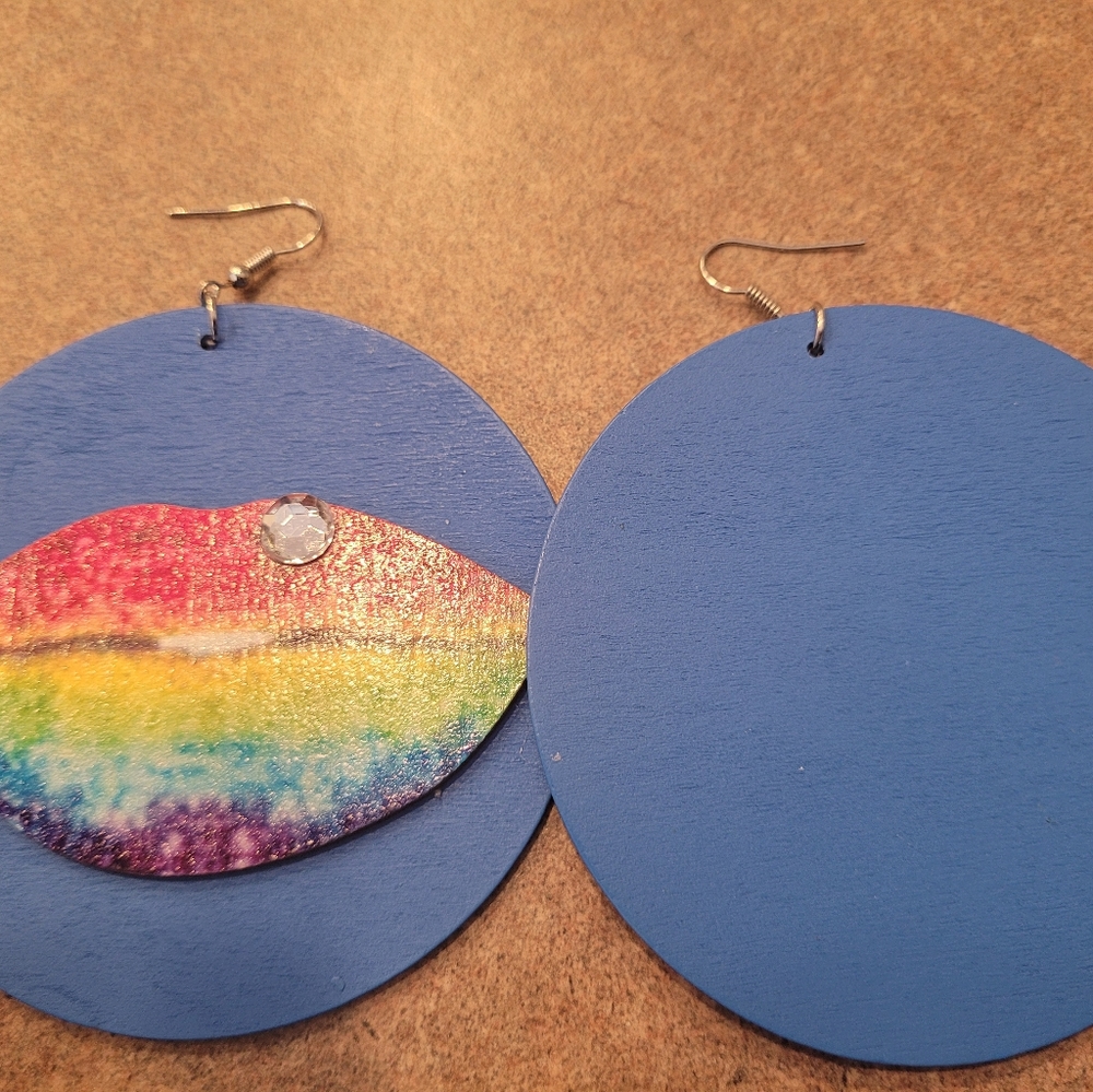 Multi blue pink,, yellow spring/ summer lip Earrings